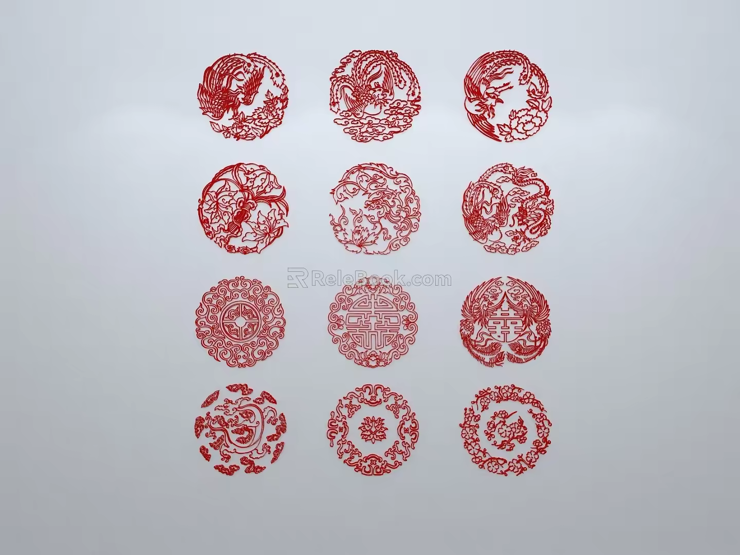 Chinese-style window grilles silhouette pane window sill border openwork window 3d model