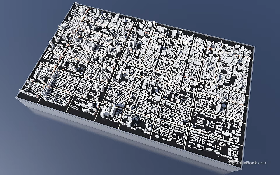 Detailed 3D City Model With Grid Layout Buildings And Streets 3d model 
