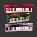 Sleek Modern Musical Instruments Keyboards in Red Gray Silver Stacked on Dark Background