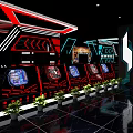 Modern Internet Cafe Interior With Gaming Computers Neon Lights And Plants 3d model