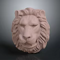 Lion Head Sculpture Artwork With Detailed Mane And Expressive Facial Features