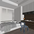 Tatami Bedroom Design With Gray Bedding White Storage Cabinets Desk And Table Lamp