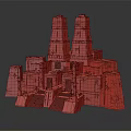 Ancient Temple Model With Intricate Tower Structures And Detailed Stone Architecture