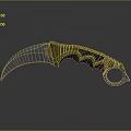 Tactical Karambit Knife With Yellow And Black Textured Handle Curved Blade And Finger Ring