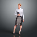 Professional Woman In White Shirt And Checkered Skirt Holding Folder Standing Pose