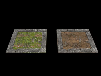 Ground Cover With Green Vegetation And Soil Areas In Stone Bordered Squares 3d model
