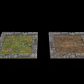 Ground Cover With Green Vegetation And Soil Areas In Stone Bordered Squares