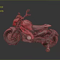 Red Vintage Motorcycle With Black Seat Thick Tires And Metal Parts