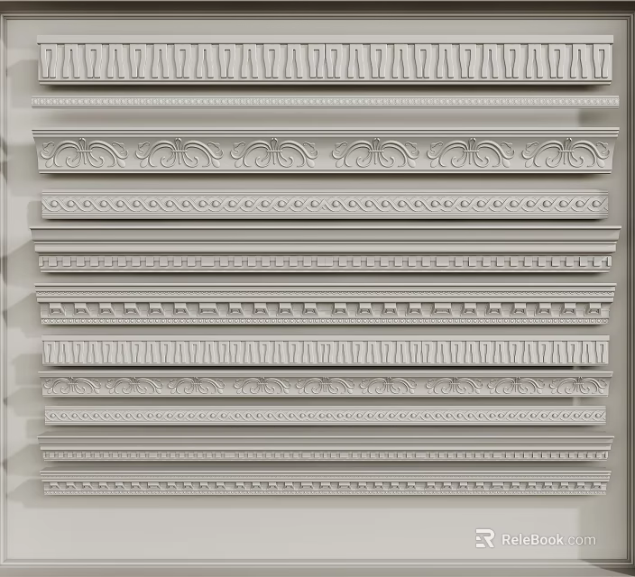 Various Ornamental Gypsum Cornice Designs with Different Patterns for Interior Decoration 3d model 
