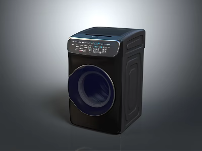 Modern Black Washing Machine With Digital Display Control Panel And Round Door 3d model