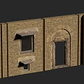 Traditional Building Exterior Wall With Stone Brick Arched Doorway Windows And Decorative Ledges