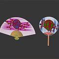 Japanese Style Hanging Fan Decor With Cherry Blossom And Red Sun Pattern