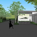 Modern Sales Office Building With Glass Facade Flat Roof And Green Lawn Surroundings