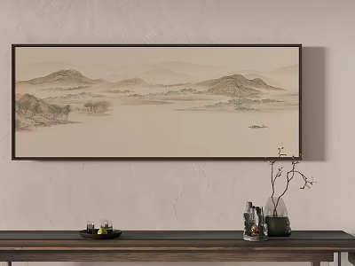 Traditional Chinese Style Landscape Painting with Mountains and River Scene 3d model