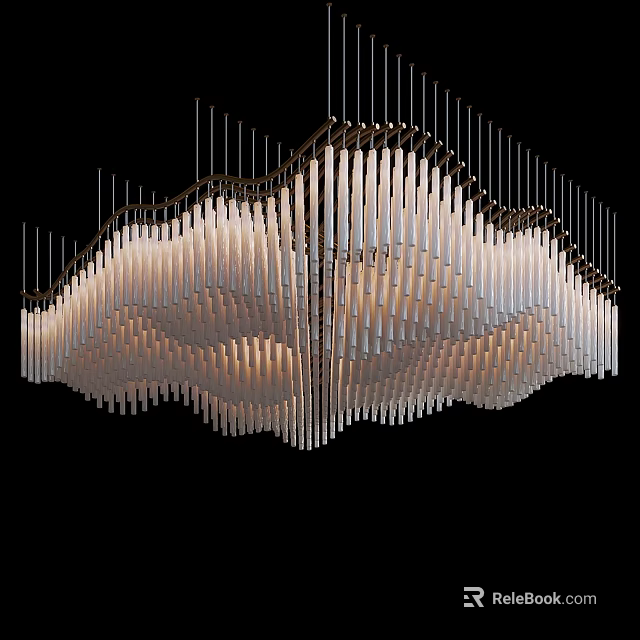 Modern Artistic Chandelier With Wave Like Vertical White Elements And Metal Frame 3d model 
