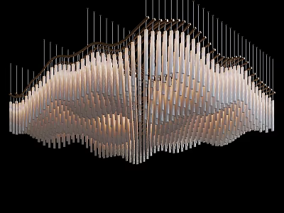 Modern Artistic Chandelier With Wave Like Vertical White Elements And Metal Frame 3d model
