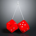Red Dice Hanging From White String On Gray Background With White Dots