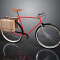 Red Bicycle With Brown Leather Seat And Rear Saddlebag Silver Spoked Wheels