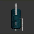 Blue Cylindrical Industrial Equipment With Silver Connecting Pipes And Base Supports