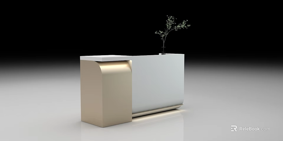 Modern Gold And White Reception Desk With Sleek Design And Small Plant 3d model 