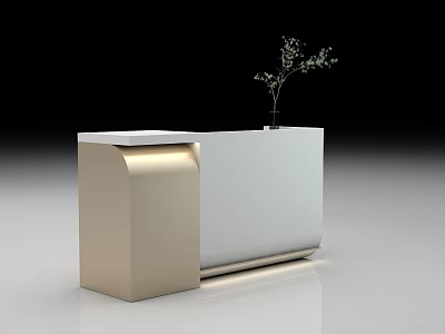 Modern Gold And White Reception Desk With Sleek Design And Small Plant 3d model