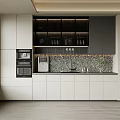 Modern Kitchen Wine Cabinet Interior With Decorative Wall Countertop And White Cabinets