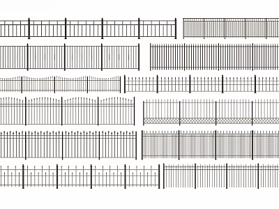 Various Metal Fence Designs With Decorative Railings And Different Patterns 3d model