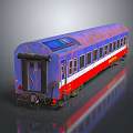 Rusty Blue And Red Vintage Train Carriage With White Stripe And Windows