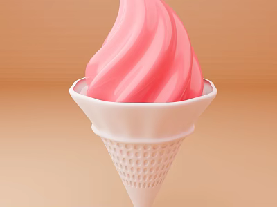 Delicious Pink Ice Cream In White Waffle Cone With Creamy Swirl 3d model