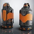 Two Black And Orange Explosive Military Weapons With Textured Surface Safety Pins And Cylindrical Design