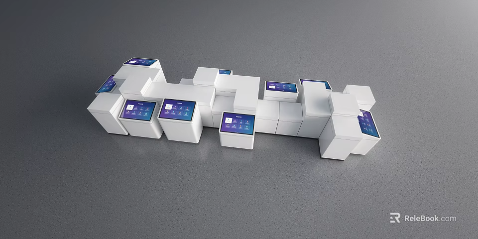 Modern White Cube Shaped Display Shelves With Blue Panels Arranged In Combination 3d model