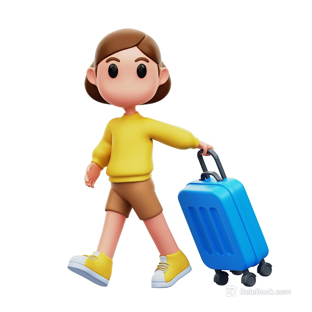 Creative Decorative Ornament Combination with Small Cartoon Figure and Blue Luggage for Living Room Decor 3d model 