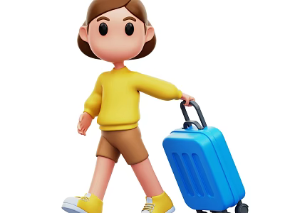 Creative Decorative Ornament Combination with Small Cartoon Figure and Blue Luggage for Living Room Decor 3d model