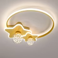 Modern Golden Ring Ceiling Light With Star Shaped Crystal Decorations And Warm Glow 3d model