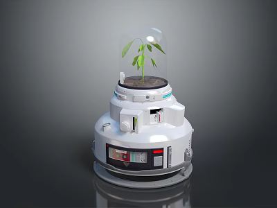 White Cylindrical Headphone Speaker With Transparent Dome And Green Plant Design 3d model