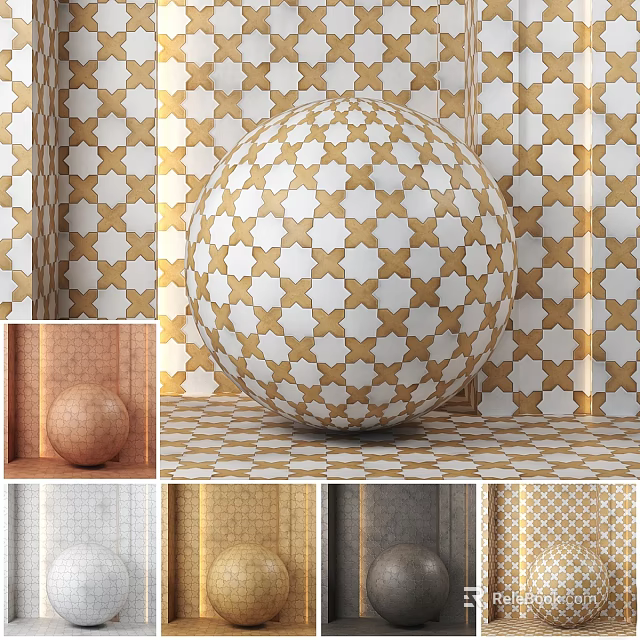 Decorative Geometric Components With Sphere Design Gold White Patterns And Wall Background Elements 3d model 