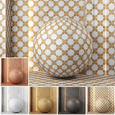 Decorative Geometric Components With Sphere Design Gold White Patterns And Wall Background Elements 3d model