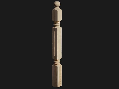 Wooden Decorative Pillar With Carved Geometric Details Isolated On Black Background 3d model
