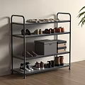Metal Four Tier Storage Shelf for Shoes and Boxes in Modern Room with Green Plant