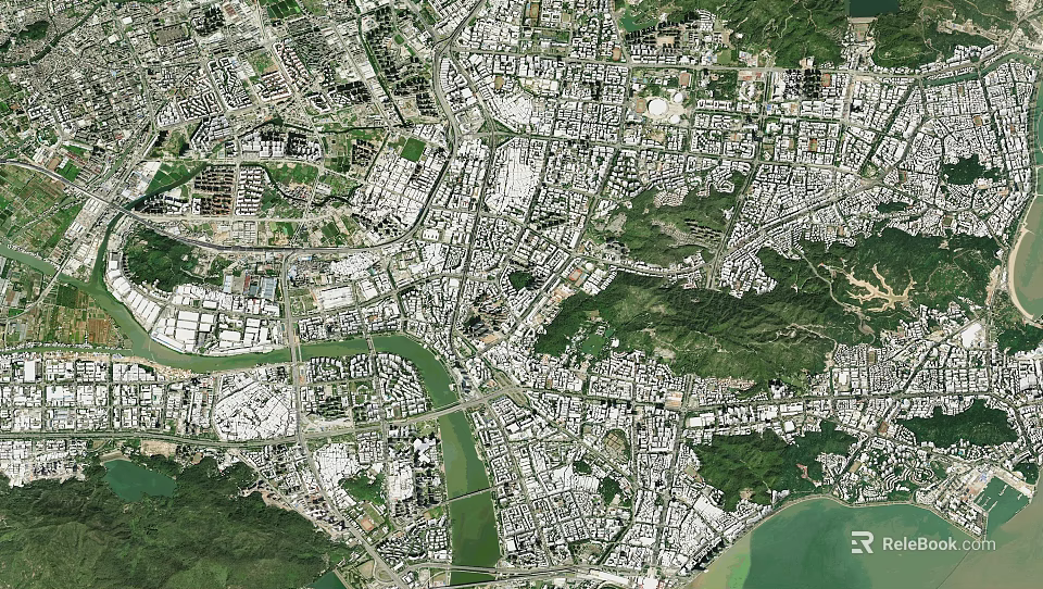 Satellite View of City Urban Planning Showing Layout Roads and Buildings 3d model 