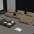 Modern Beige L Shaped Sofa Set With Coffee Table Floor Lamp And Gray Rug