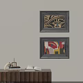 Colorful Abstract Paintings In Black Frames Hanging On Wall With Artistic Patterns 3d model