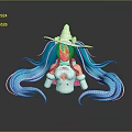 Game and Movie Character With Blue Long Hair White Hat Pink Accents and White Outfit