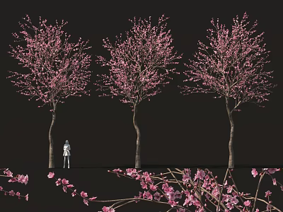 Blooming Shrubs With Pink Flowers And Scattered Petals In Outdoor Landscape 3d model