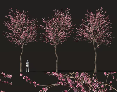 Blooming Shrubs With Pink Flowers And Scattered Petals In Outdoor Landscape 3d model