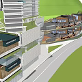Modern Commercial Street Featuring Multi level Architecture Green Landscape And High rise Buildings