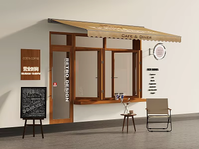 Folding Window Swing Door Shop Head Canopy Coffee Shop Head 3d model