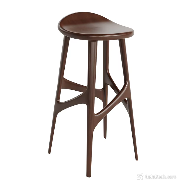 Modern Brown Wooden Bar Stool With Sleek Lines And Round Seat Design 3d model 