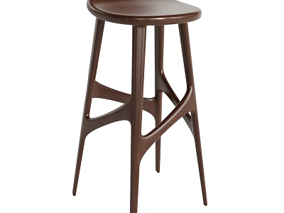 Modern Brown Wooden Bar Stool With Sleek Lines And Round Seat Design 3d model