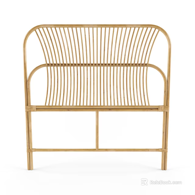 Modern Rattan Chair With Curved Backrest And Natural Wood Frame Design 3d model 